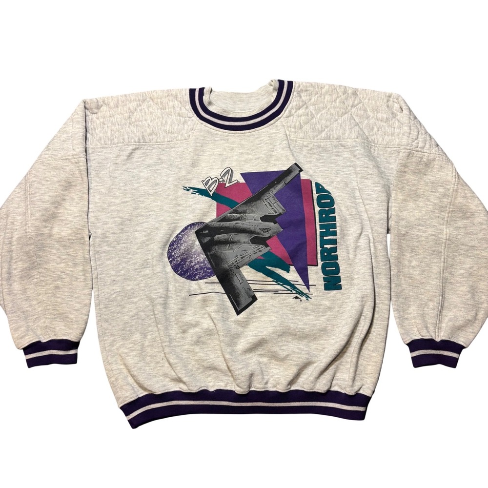 Vintage B-2 Stealth Bomber Northrop Crewneck USA Military 90s L